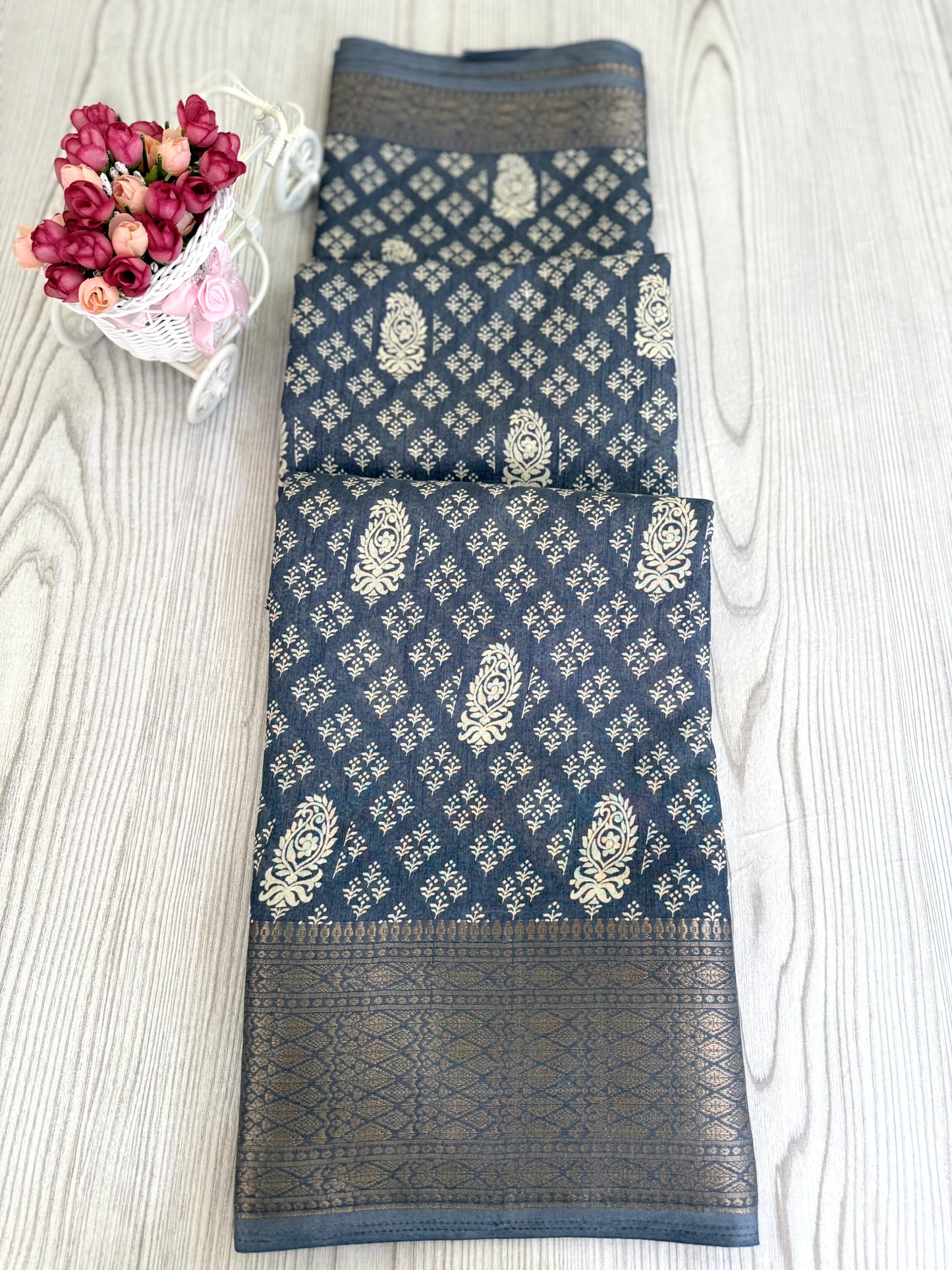 Grey Banarasi Silk Saree with Intricate Silver Zari Work