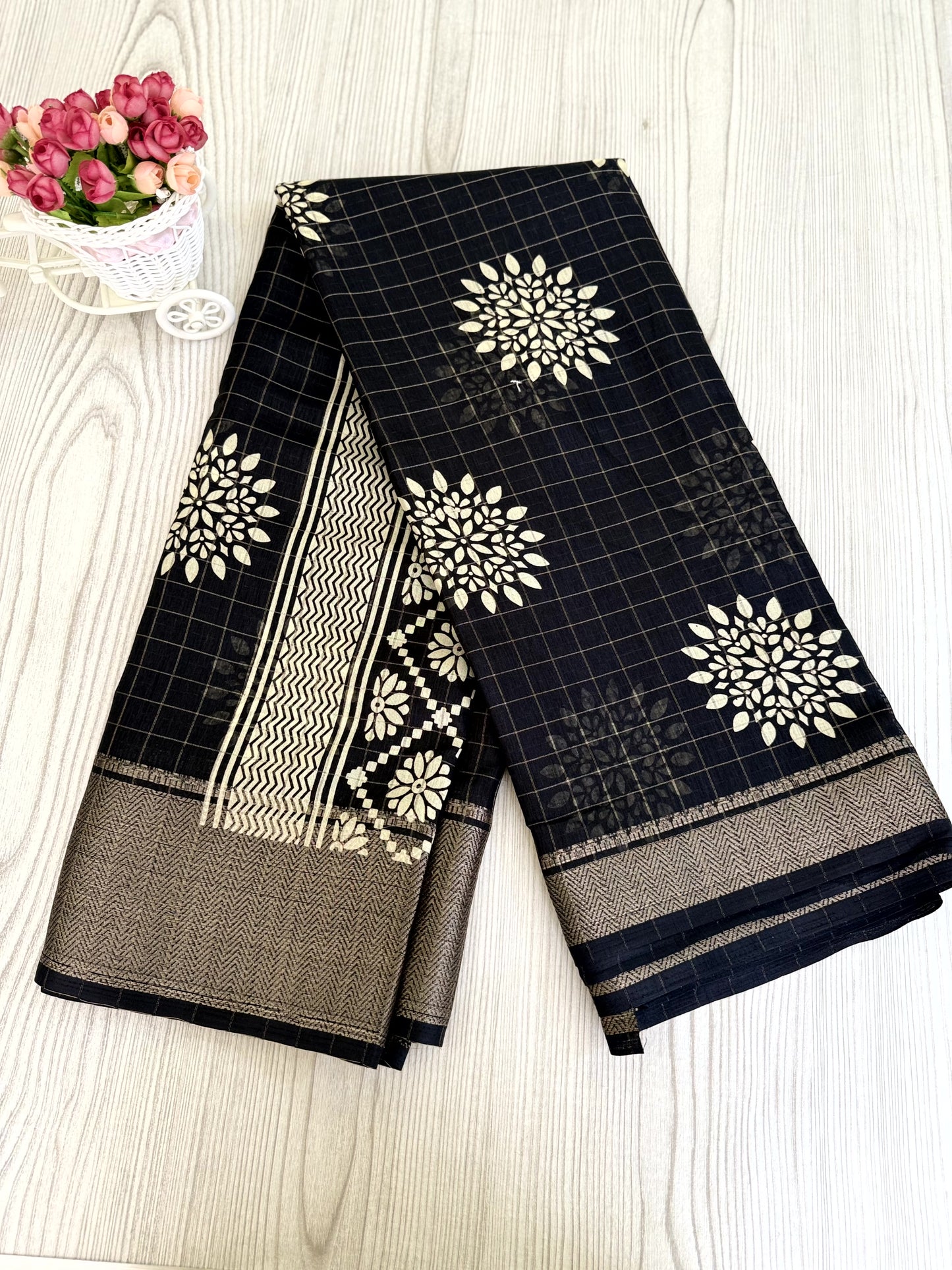 Elegant Black Pure Binni Silk Saree