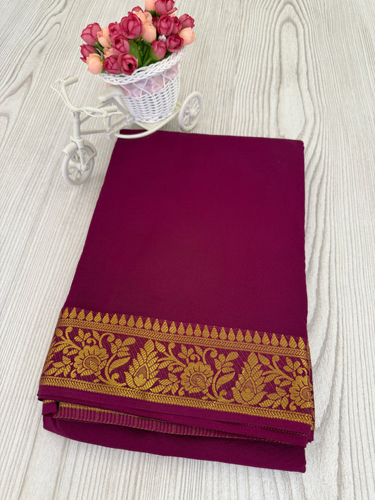 Semi Mysore Silk Saree in Marron color with Golden Zari