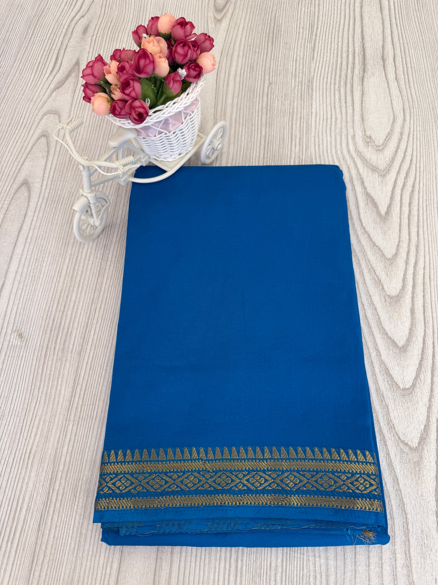 Semi Mysore Silk Saree in Sky blue with Golden Zari